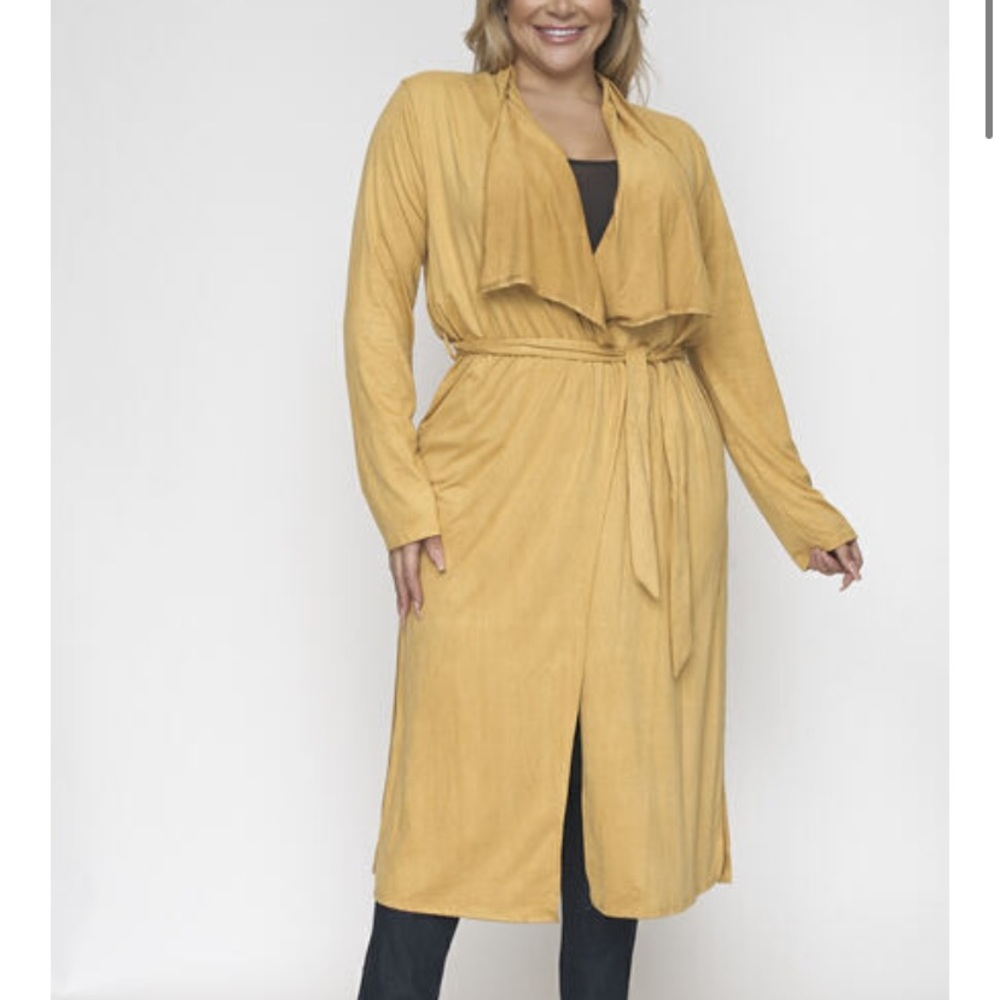 ❤️LAST NEW 1X Mustard Faux Suede Duster Cardigan - Picture 4 of 6